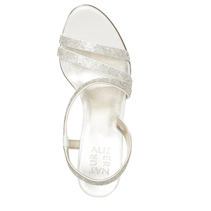 Naturalizer Womens Vanessa2 Rhinestone Embellished Strappy Heeled Sandal ,White Satin ,8W