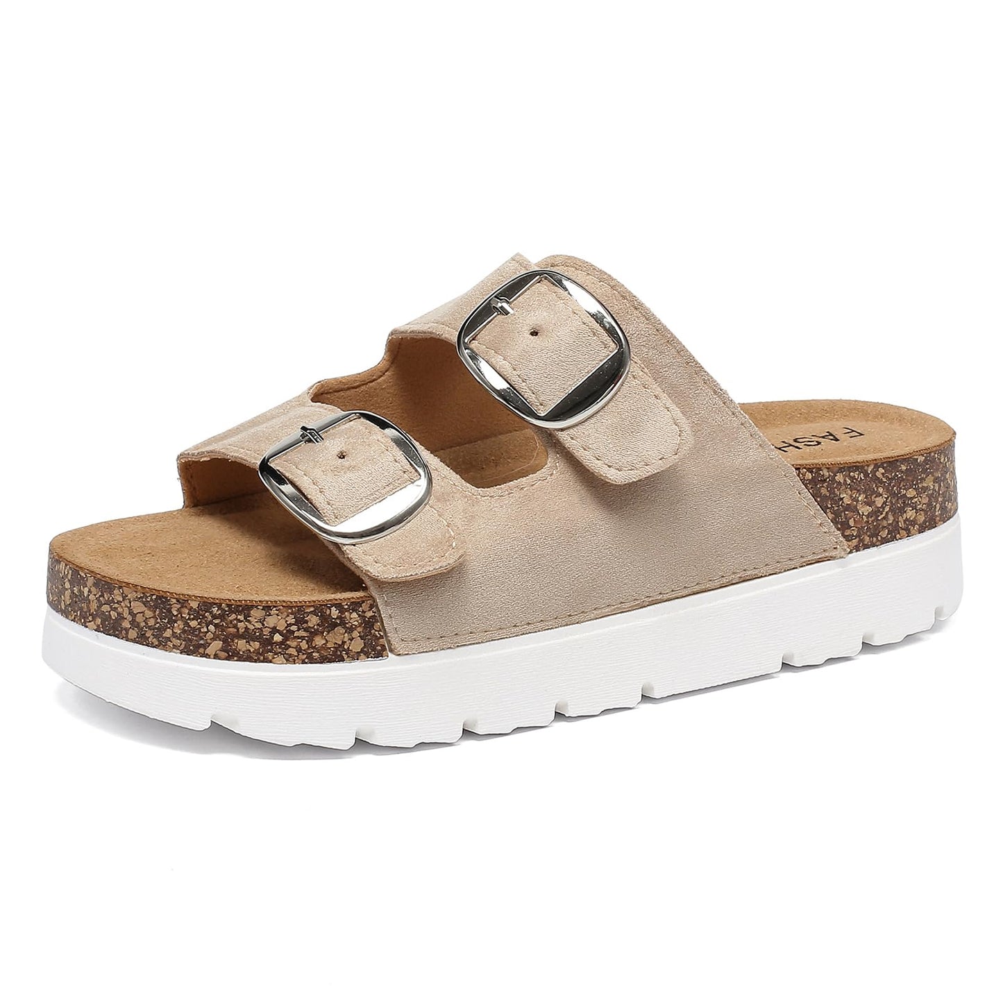 YorFotMae Platform Sandals Women With Cork Footbed, Non Slip On Slides With Adjustable Double Buckle, Open Toe Summer Chunky Shoes With Memory Foam Insole Wedge
