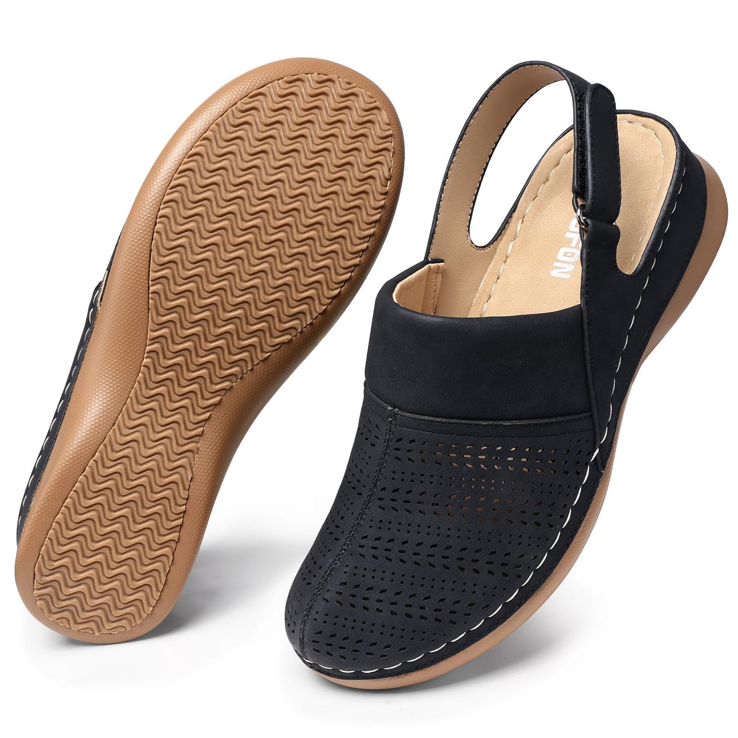 TEMOFON Shoes for Women Clogs Sandals: Comfortable Closed Toe Wedge Shoes Sling-Back Walking Mules with Arch Support Black Size 10