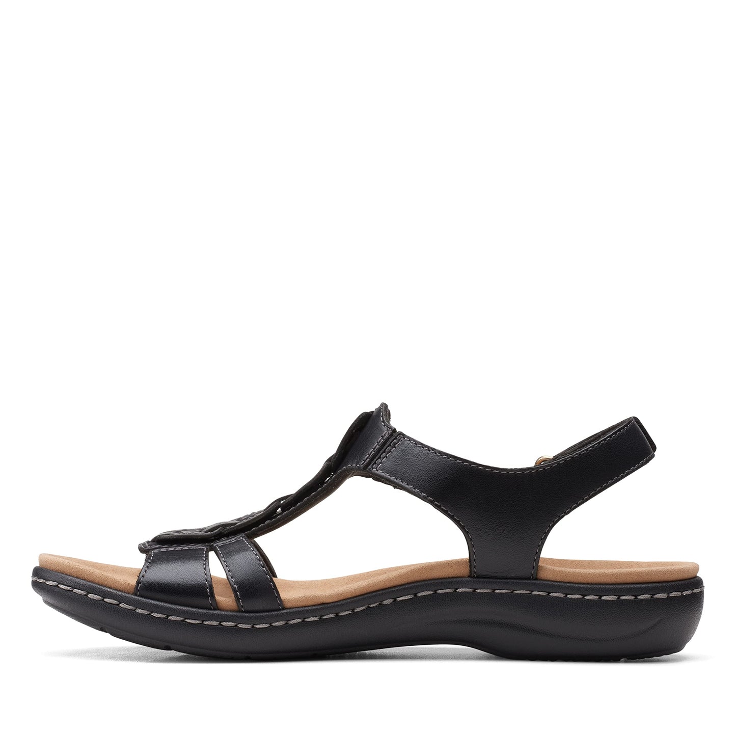 Clarks Women's Laurieann Kay Flat Sandal, Black Leather, 8.5 Wide