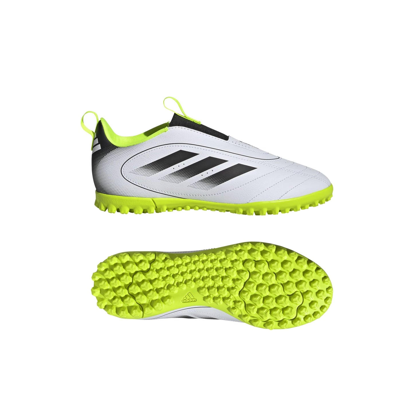Adidas Unisex-Kids Goletto IX Laceless Turf Soccer, White/Black/Lucid Lemon, 13.5
