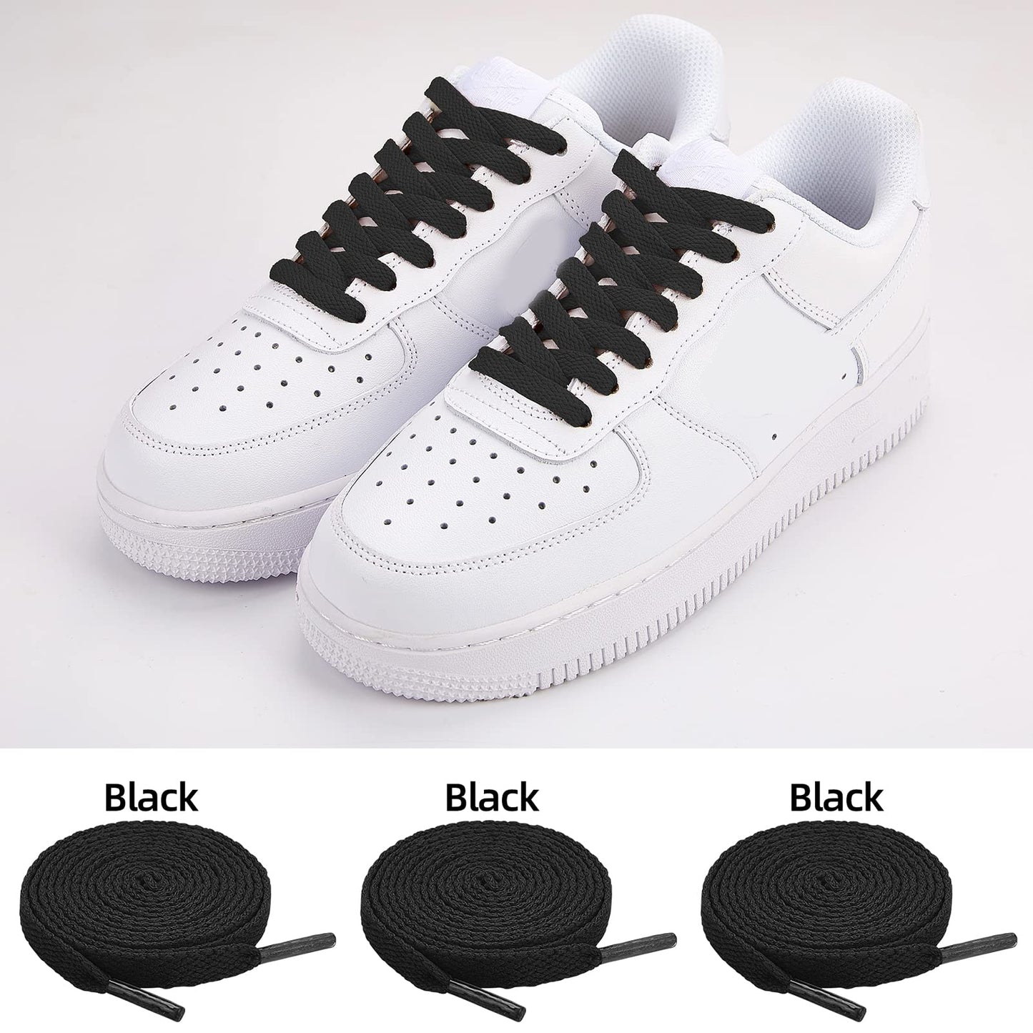 ZHENTOR 3 Pair Flat Shoe Laces for Sneakers, Shoelaces for Sneakers Athletic Running Shoes Boot Strings (D-black(3 pairs), 47 inches)