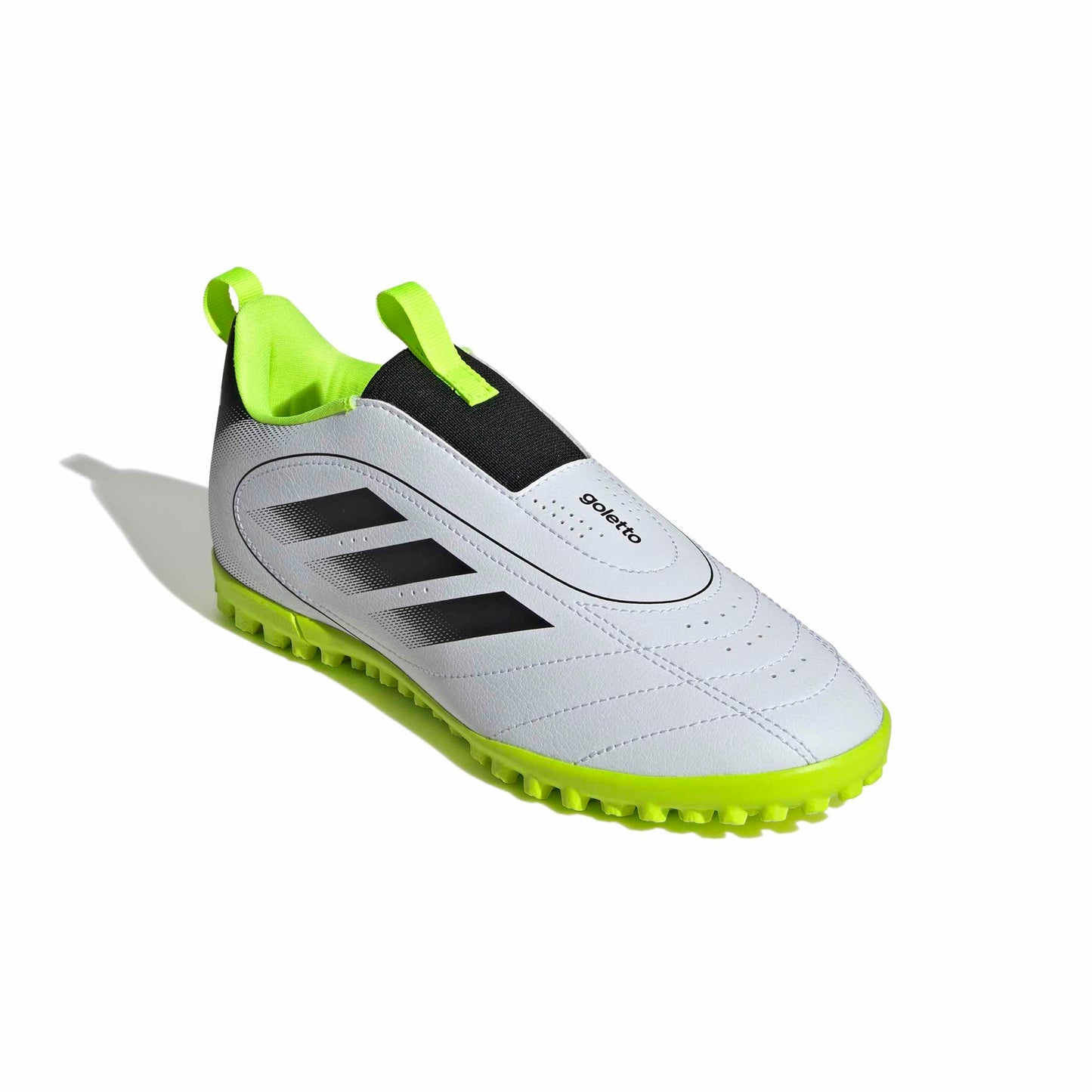 Adidas Unisex-Kids Goletto IX Laceless Turf Soccer, White/Black/Lucid Lemon, 13.5