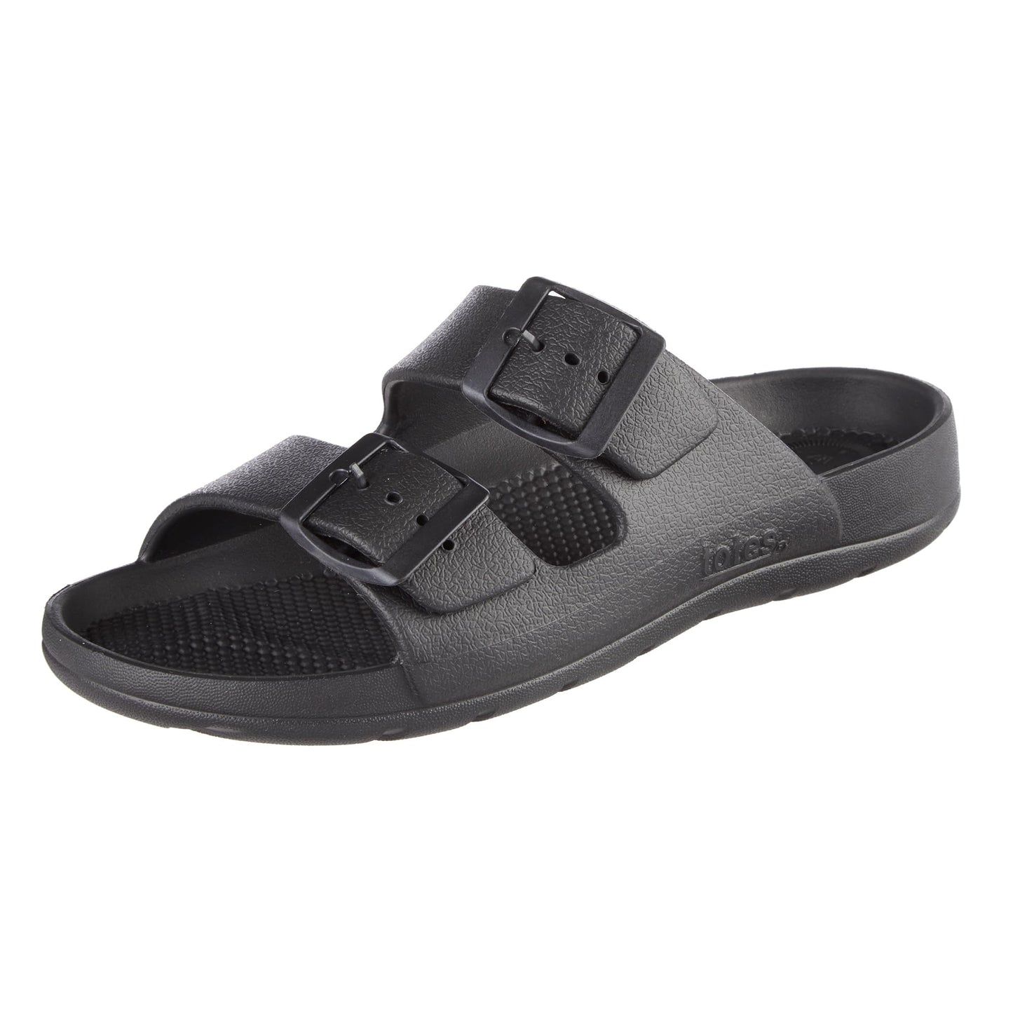 totes Women's Everywear Lightweight Waterproof Adjustable Double Buckle Slide Sandal, Black, 11 US