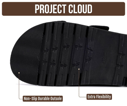 Project Cloud Sandals for Women - Trendy Sandals for Women 2026 with Adjustable Straps - Plush and Soft Insole Womens Slides - Non Slip Outsole Slides (Sharl-2, BLKSDE,8.5M)