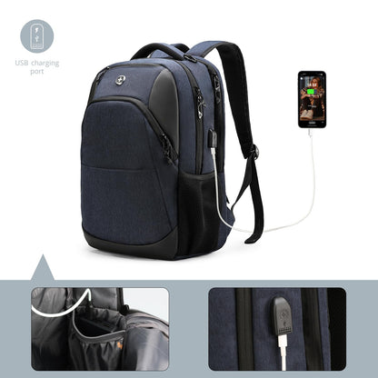 Swissdigital Design Travel Laptop Backpack for Men and Women, Business Backpack with USB Charging Port for Fits 16 Inch Notebook, Blue | SD1670-12