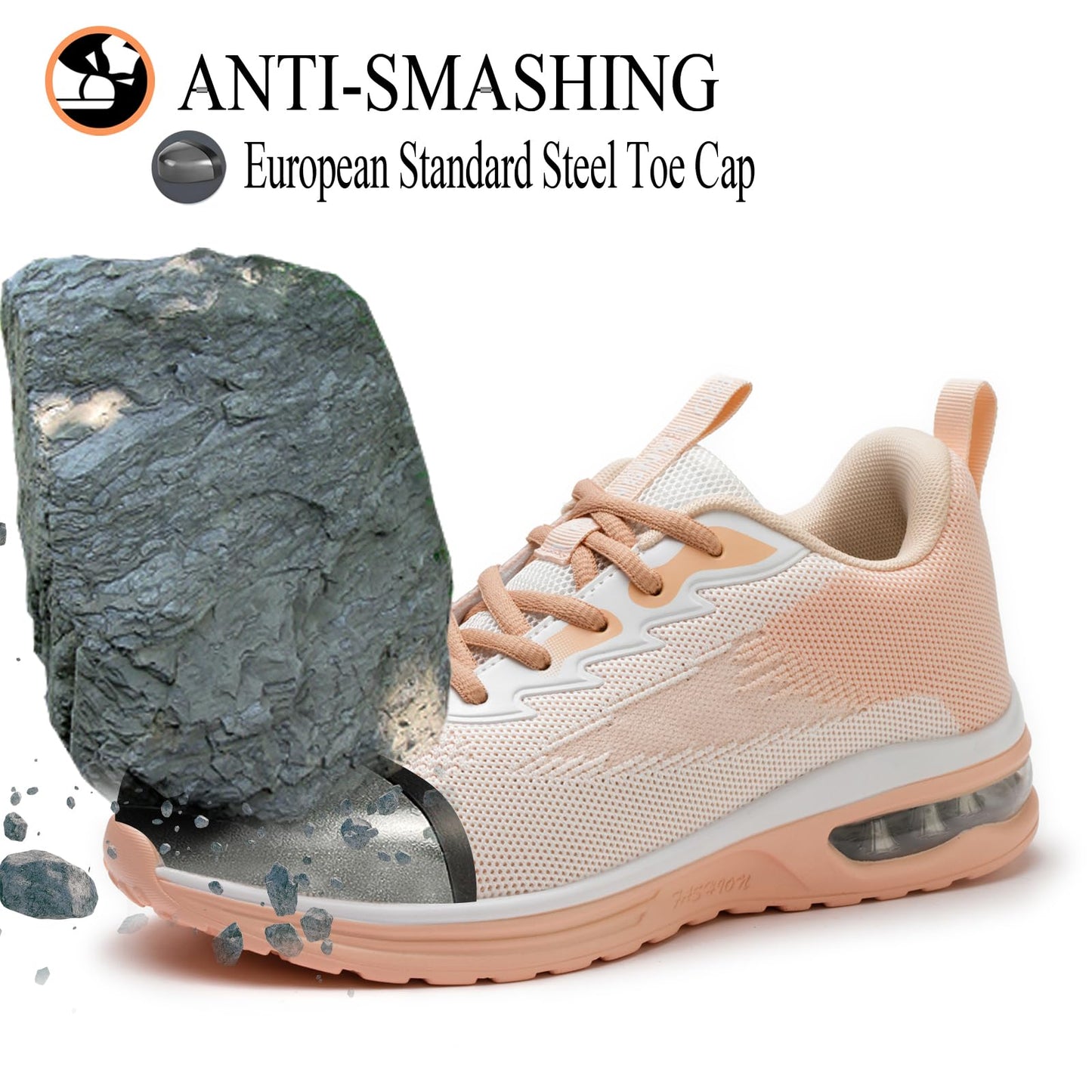 LANSNBO Steel Toe Shoes for Women Comfortable Work Sneakers (Pink-7)