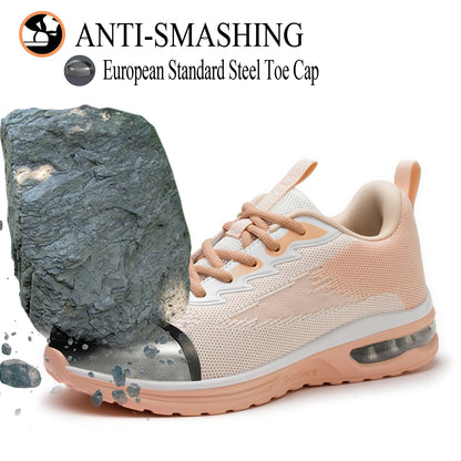 LANSNBO Steel Toe Shoes for Women Comfortable Work Sneakers (Pink-7)