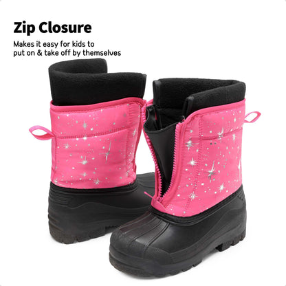 DREAM PAIRS Unisex Snow Waterproof Winter Boots,Fuchsia/Multi,13 Little Kid