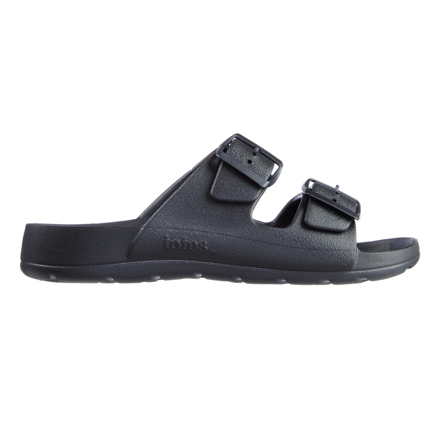 totes Women's Everywear Lightweight Waterproof Adjustable Double Buckle Slide Sandal, Black, 11 US