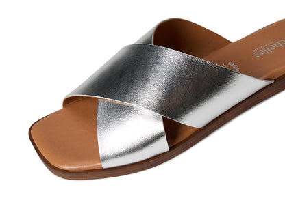 Seychelles Chai Metallic Leather Sandal - Sandals for Women - Lightweight Plastic Outsole - Criss Cross Design Silver 8.5 M