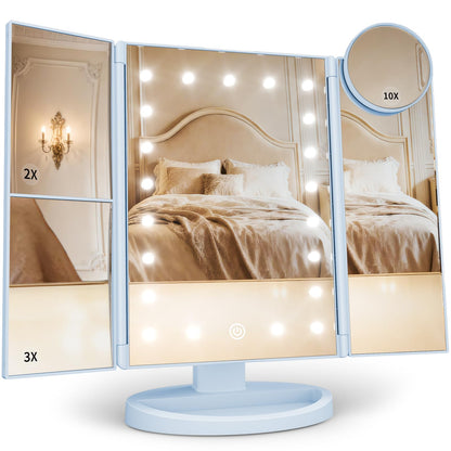 HUONUL Makeup Mirror, Vanity Mirror with Lights, 2X/3X/10X Magnification, Touch Control, Trifold, Dual Power Supply, Birthday Gifts for Women, Wife, Mom, Girls,Dorm Room Essentials
