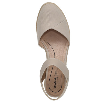 LifeStride Womens Kimmie Wedge Espadrilles Almond Milk 9.5 W