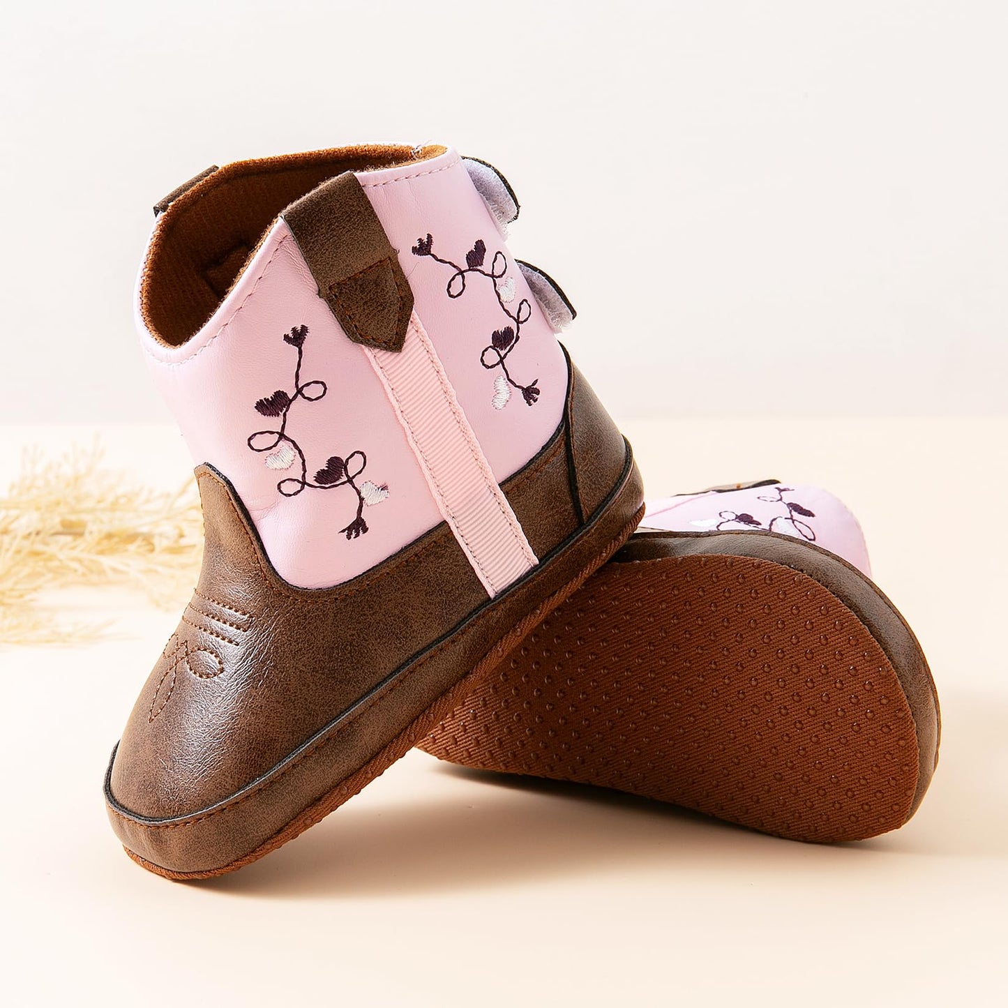 Jastore Leather Western Boots Cowboy Bootie Soft Sole Non-Slip Crib Shoes for Baby Infant Toddler (Pink, US Footwear Size System, Infant, Women, Age Range, Narrow, 12 Months, 18 Months)
