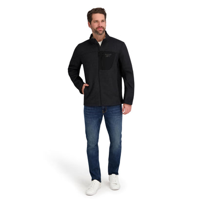 Reebok Mens Mock Neck Zip-Up Textured Fleece Shell Jacket, Charcoal, S