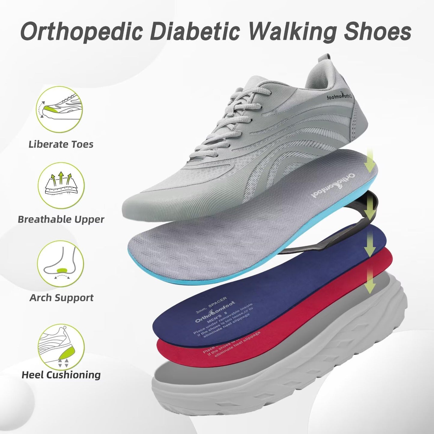 Women's Orthopedic Diabetic Wide Tennis Shoes: Comfortable Plantar Fasciitis Arch Support Orthotic Flat Feet Walking Shoes, Casual Neuropathy Outdoor Cycling Sports Tennis Sneakers Gray Size 10