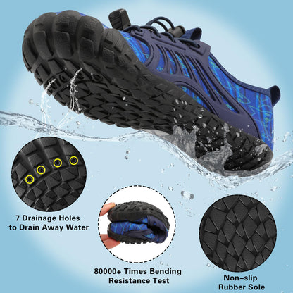Scurtain Water Shoes for Kids Boys Girls Quick Dry Barefoot Boys Girls Kids Water Shoes Beach Sports Swim Pool for Little Big Kid Navy/Shark Size 6.5