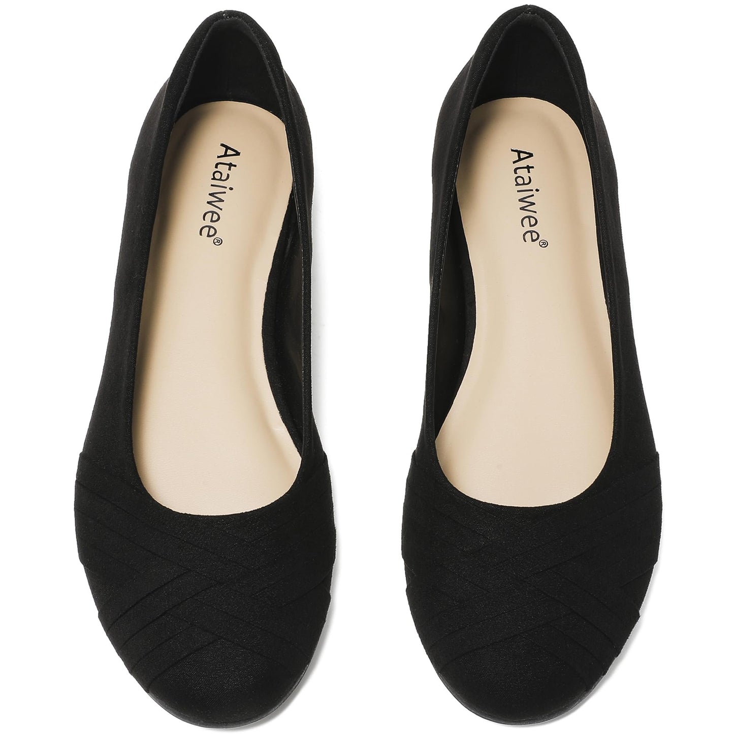 Ataiwee Women's Wide Width Flats Shoes - Casual Comfortable Round Toe Plus Size Ballet Shoes.(1910002-8, BK/MF 8.5 W) Black