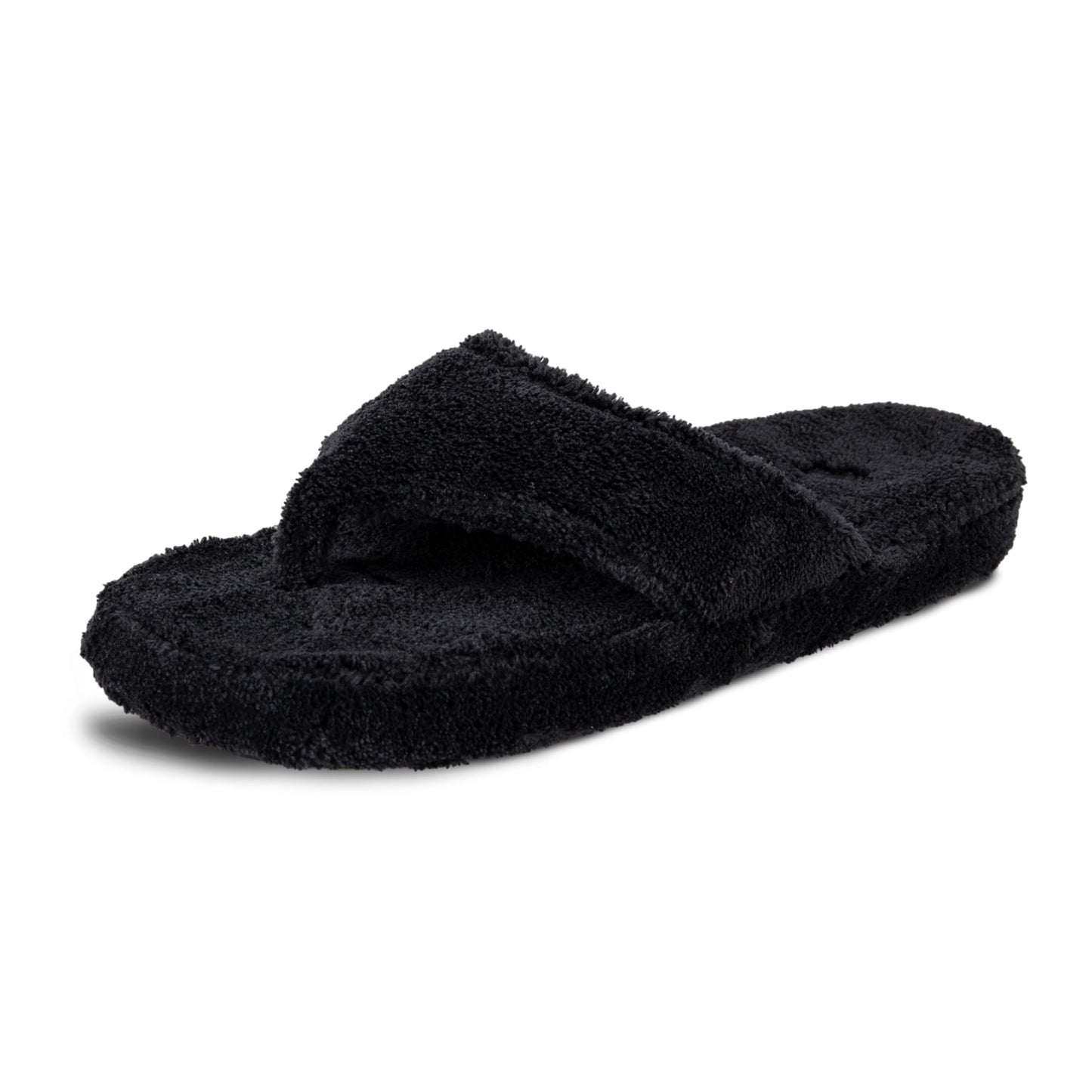 Acorn Women's Spa Thong Slippers with Cloud Contour Comfort - Arch Support and Plush Fluffy Terry Lining, Perfect for Beach, Camping, Poolside, or Bathroom Wear, Black, 8 - 9
