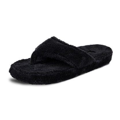 Acorn Women's Spa Thong Slippers with Cloud Contour Comfort - Arch Support and Plush Fluffy Terry Lining, Perfect for Beach, Camping, Poolside, or Bathroom Wear, Black, 8 - 9