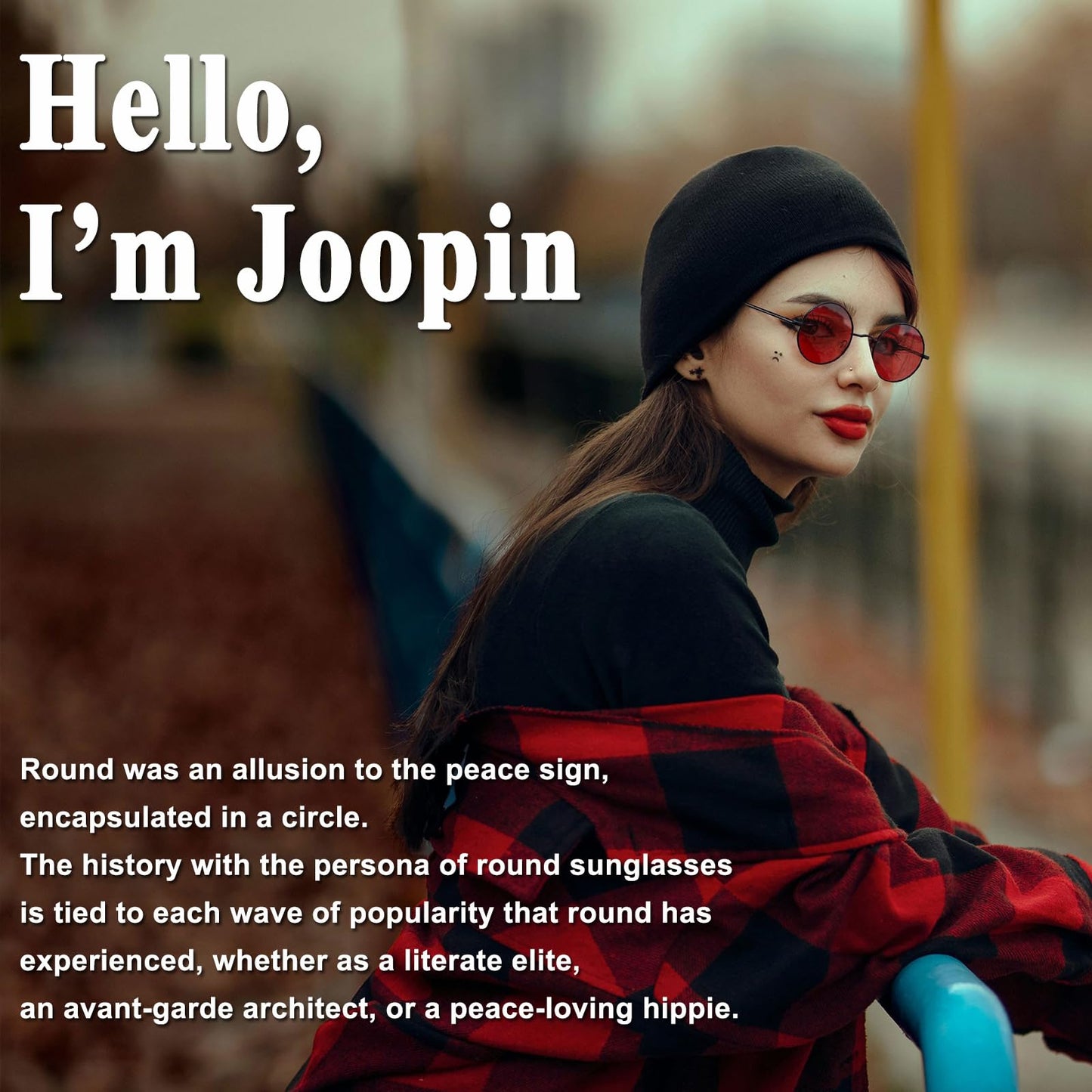 Joopin Small Round Sunglasses Circle Shades for Women Men Metal Circular Sun Glasses UV Protection Hippie Sunnies (Black Tinted Red)