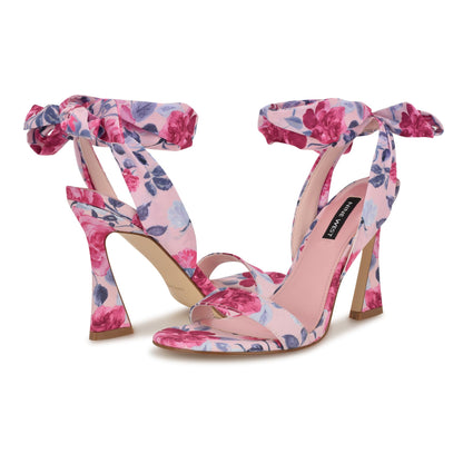 Nine West Women's Kelsie Heeled Sandal, Pink Mystic Garden Print Multi 681, 11
