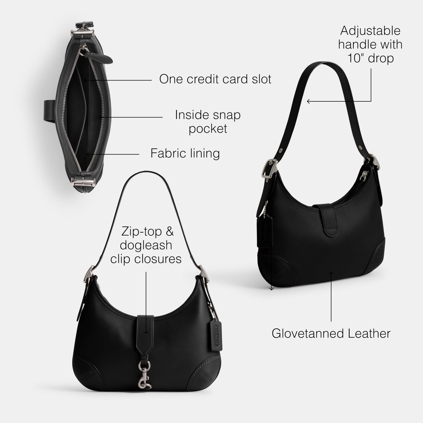 Coach, Womens, The Originals Glovetanned Leather Hamptons Hobo, Black, One Size