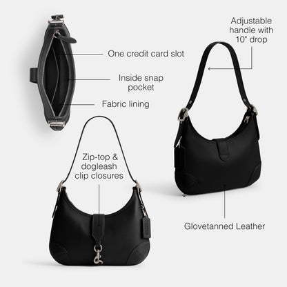 Coach, Womens, The Originals Glovetanned Leather Hamptons Hobo, Black, One Size