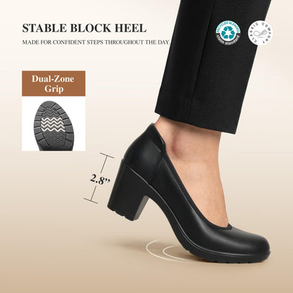 DREAM PAIRS Women's Chunky Closed Toe Low Block Heels Work Pumps Comfortable Round Toe Dress Wedding Shoes Nereida,Size 8,Black,SDPU2230W