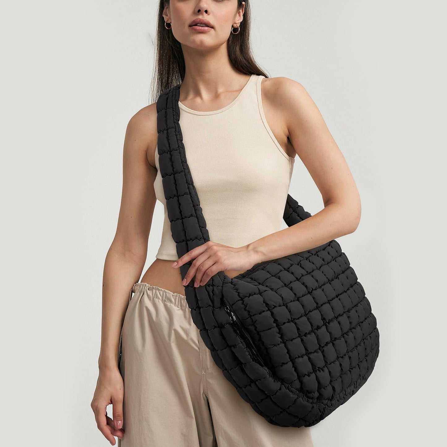 Juoxeepy Quilted Tote Bag Large Quilted Carryall Puffer Shoulder Bag Lightweight Puffy Padding Hobo Bags Puffy Bags