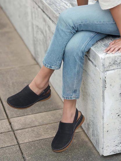 TEMOFON Shoes for Women Clogs Sandals: Comfortable Closed Toe Wedge Shoes Sling-Back Walking Mules with Arch Support Black Size 10