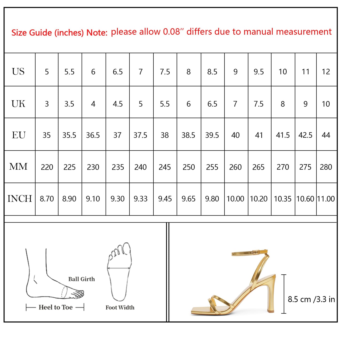 Modatope Gold Womens Sandals Square Open Toe Block High Heels Strappy Ankle Strap Sandals Comfort Dress Party Shoes Size 8.5