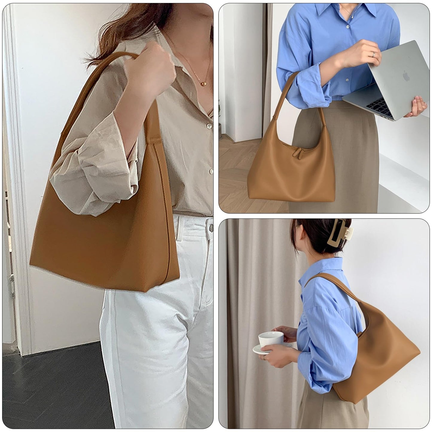 JueiXeoy Shoulder Purses for Women Small Slouchy Hobo Bag Cute Tote Handbags Trendy Faux Leather Crescent Bags Clutch Purses Brown