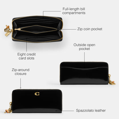 Spazzolato Leather Essential Slim Accordion Zip with Charm