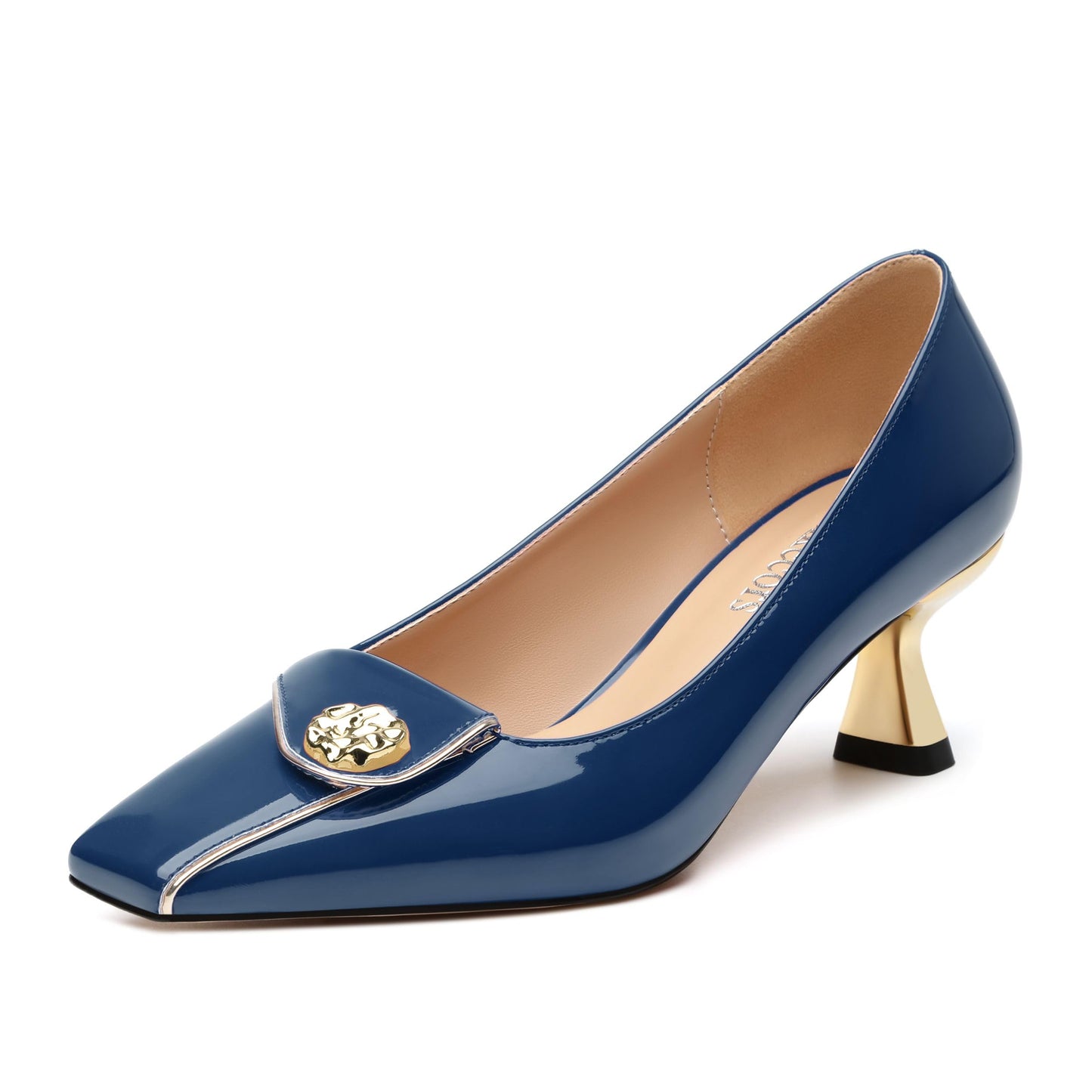 Muikecors Women's Kitten Heels Square Toe Low Heel Pumps Closed Toe Patent Slip On Pumps Womens Work Dress Office Wedding Party Shoes 2 Inch Navy Blue Patent Size 8.5