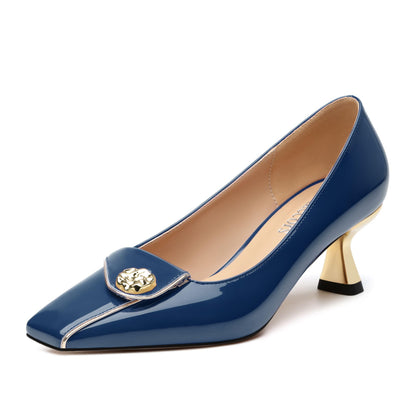 Muikecors Women's Kitten Heels Square Toe Low Heel Pumps Closed Toe Patent Slip On Pumps Womens Work Dress Office Wedding Party Shoes 2 Inch Navy Blue Patent Size 8.5