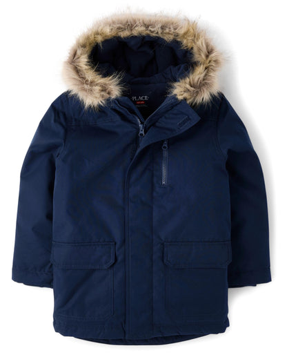 The Children's Place,Boys,Water and Wind Resistant Hooded Zip Front Parka Jacket,Tidal Microfleece,Small