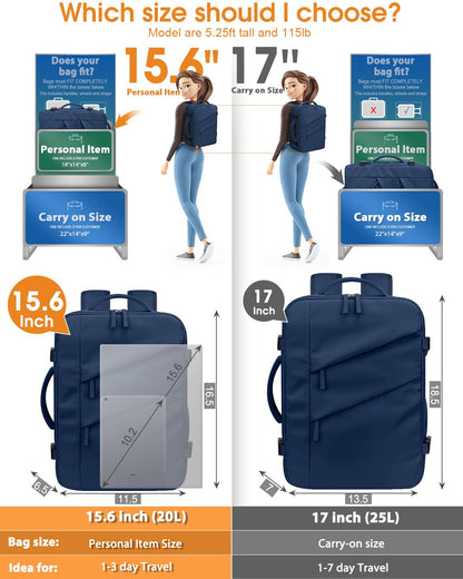 Capolo Travel Backpack for Women Laptop Backpack Flight Approved Carry On Backpack Weekender Bag College Bookbag for Business, Work, Traveling Fits 15.6 '' Laptop,Navy Blue