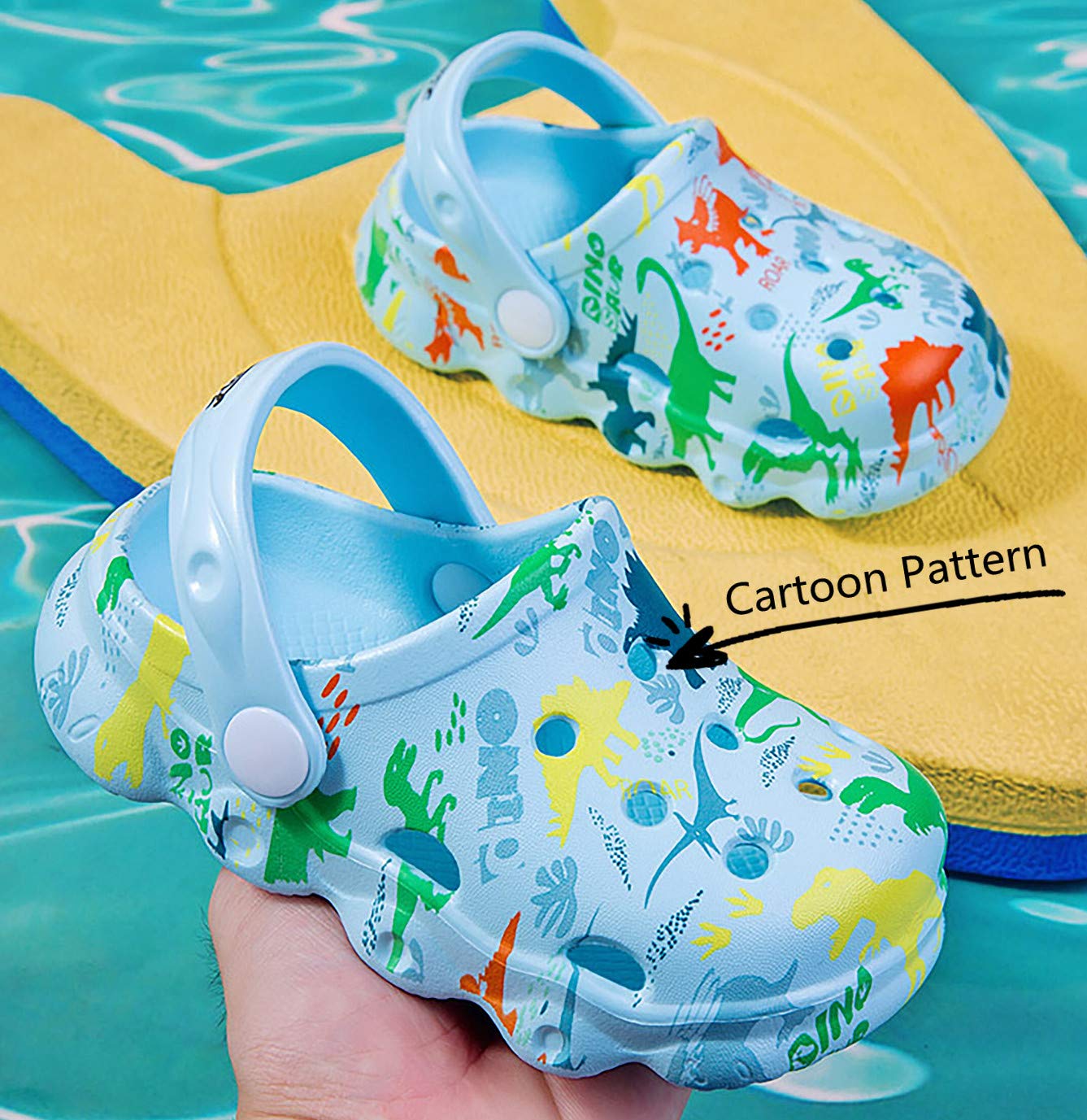 INMINPIN Kids Cute Clogs Cartoon Garden Shoes Boys Girls Slides Slippers Indoor Outdoor Children Water Shower Beach Pool Sandals,Sky Blue,12-12.5 Little Kids,Kids