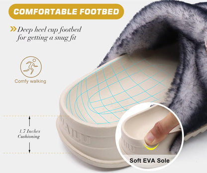 KuaiLu Women's Fluff Slippers Black White Size 9, Plantar Fasciitis Arch Support Platform Slippers Ladies Fashion Open Toe Faux Fur Sliders House Slipper