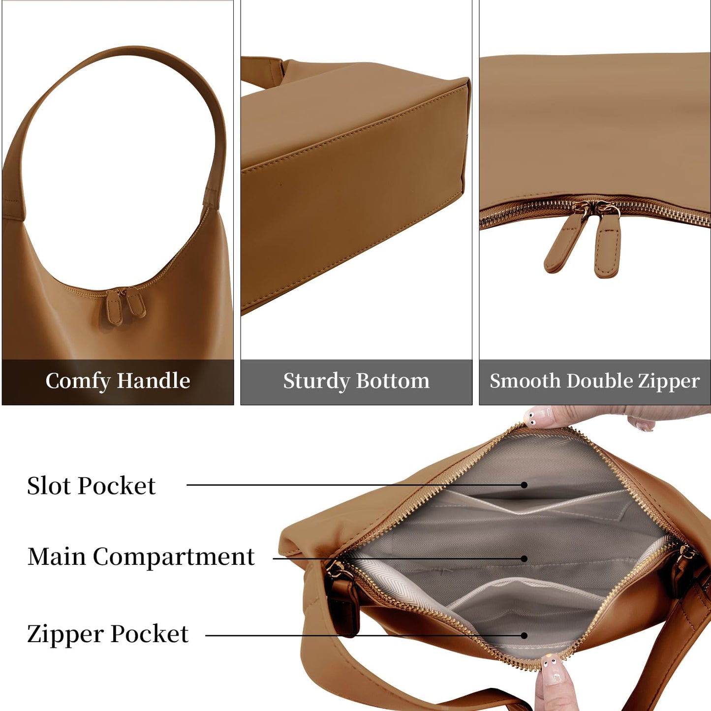 JueiXeoy Shoulder Purses for Women Small Slouchy Hobo Bag Cute Tote Handbags Trendy Faux Leather Crescent Bags Clutch Purses Brown