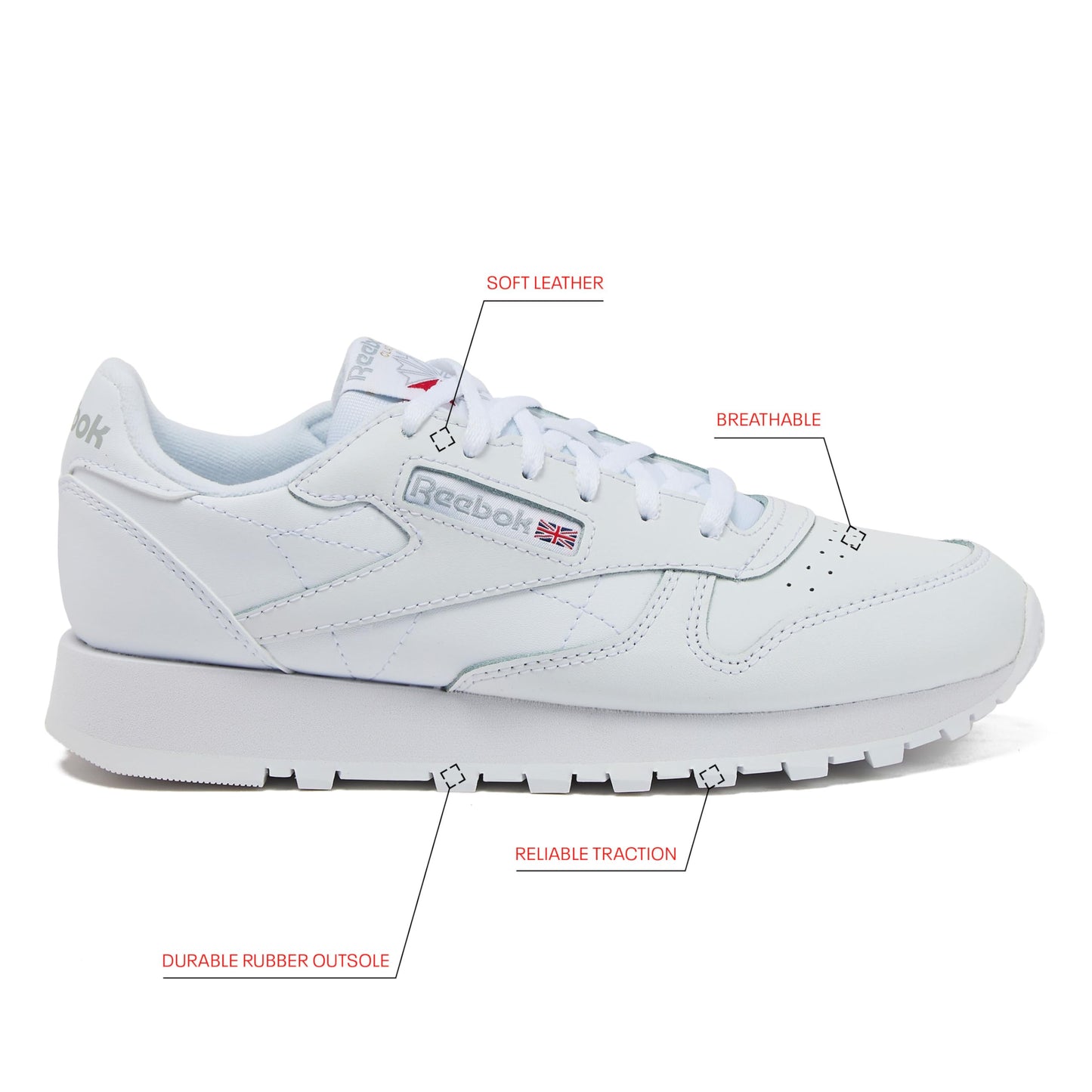 Reebok Classic Leather Girls & Boys Shoes for Kids, Toddler, Little Kid or Big Kid Sneakers, White, 2 Little Kid