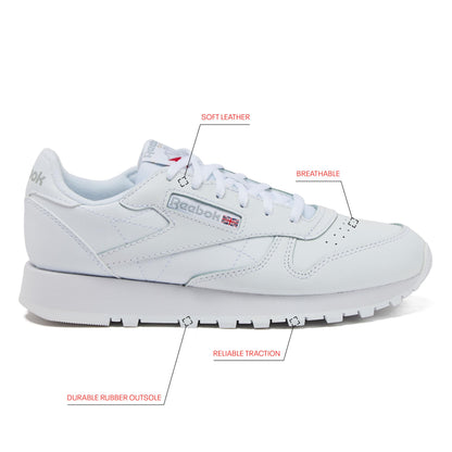 Reebok Classic Leather Girls & Boys Shoes for Kids, Toddler, Little Kid or Big Kid Sneakers, White, 2 Little Kid