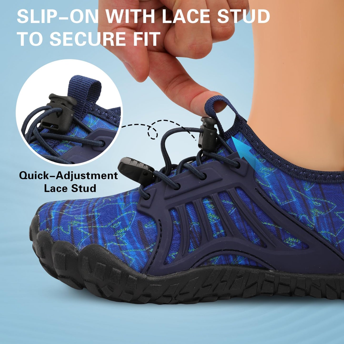Scurtain Water Shoes for Kids Boys Girls Quick Dry Barefoot Boys Girls Kids Water Shoes Beach Sports Swim Pool for Little Big Kid Navy/Shark Size 6.5