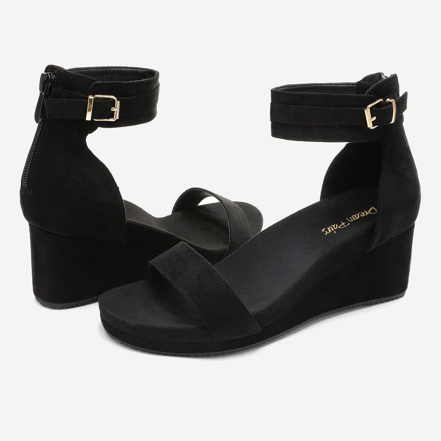 DREAM PAIRS Women's Open Toe Buckle Ankle Strap Platform Wedge Sandals Summer Shoes,Size 8.5,Black,NINI-6