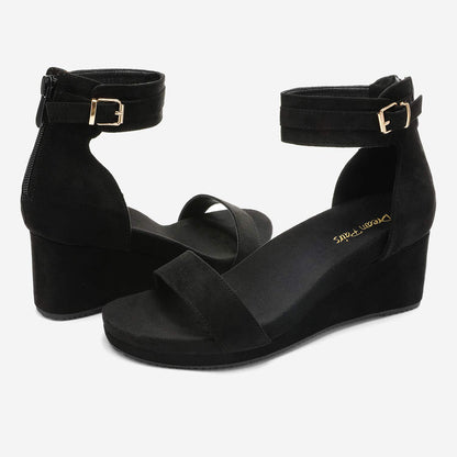 DREAM PAIRS Women's Open Toe Buckle Ankle Strap Platform Wedge Sandals Summer Shoes,Size 8.5,Black,NINI-6