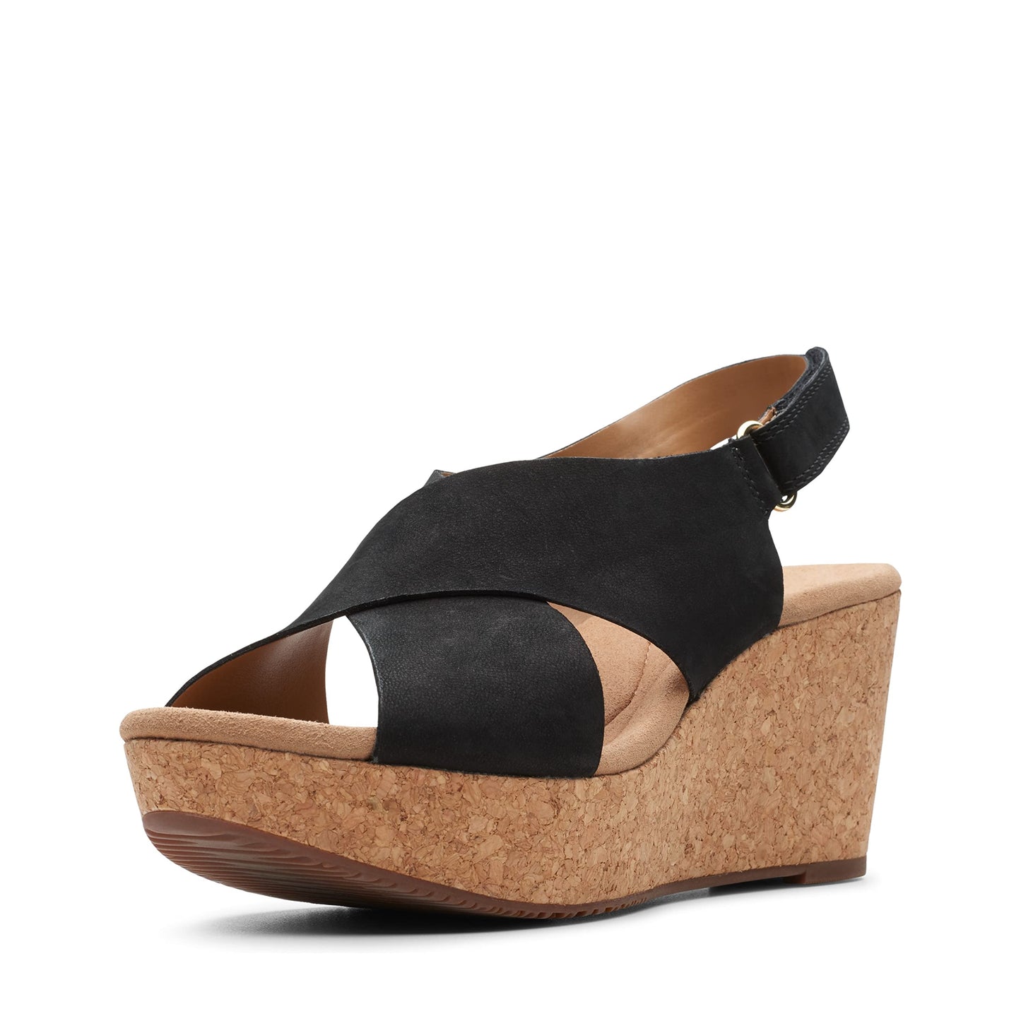 Clarks Women's Annadel Eirwyn Wedge Sandal, Black Nubuck, 8.5 M US