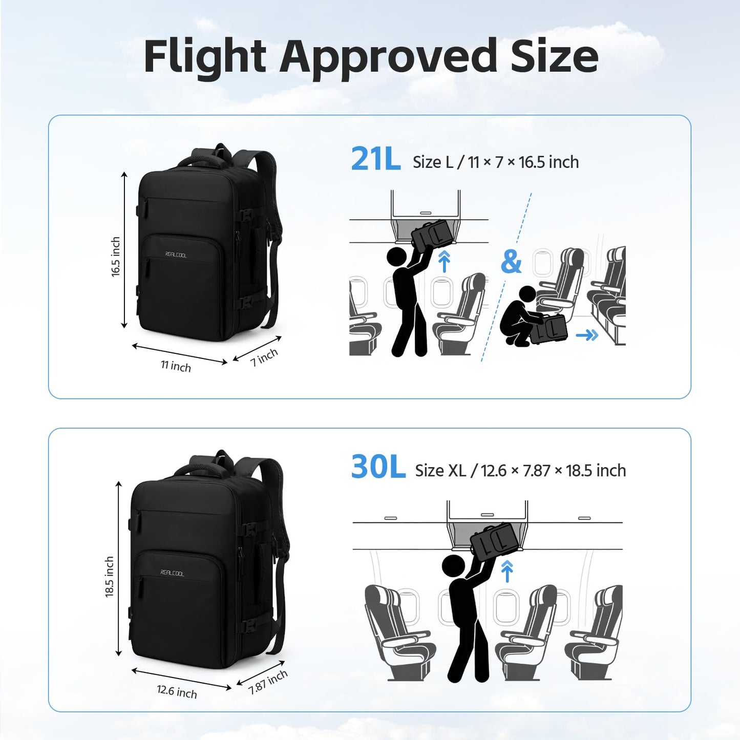 RealCool 15.6" Laptop Travel Backpack, TSA Flight Approved Carry On Daypack