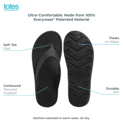 totes Men's Everywear Lightweight Waterproof Contoured Ara Flip Flop Sandal, Black, 13 US