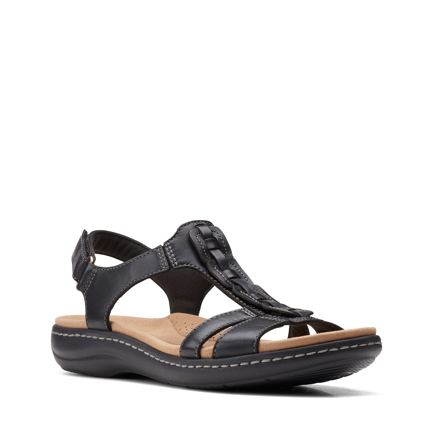Clarks Women's Laurieann Kay Flat Sandal, Black Leather, 8.5 Wide